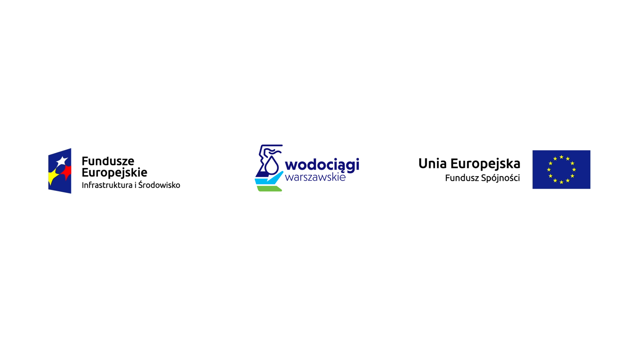 Logotypy: Fundusze Europejskie, Wodociągi Warszawskie, Unia Europejska