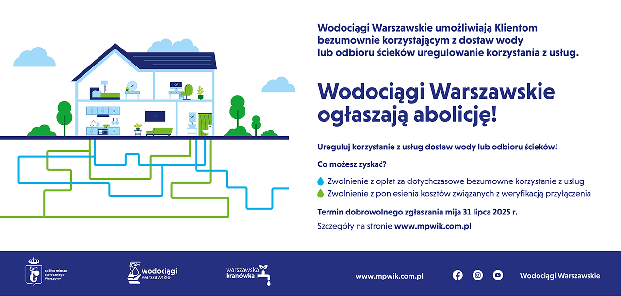 Grafika z domem w przekroju. Wyeksponowano rury sieci wodociągowo-kanalizacyjnej. 